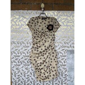 Adele Fado Italy Ruched Floral Mini Dress - Brown & Cream Whimsigoth Aesthetic -